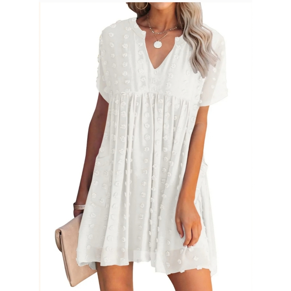 NWT MIHOLL V-Neck Short Sleeve Ruffle Loose Summer Flowy Mini Dress